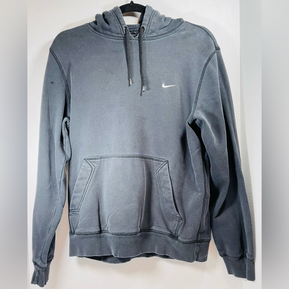 Womens Y2K NIKE Black Faded Hoodie Hooded Sweatshirt MD Medium